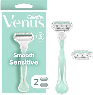 Gillette Venus Smooth Sensitive Women's Shaver - 1 Reusable Handle + 3 Razor Blades
