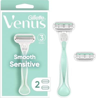 Gillette Venus Smooth Sensitive Women's Shaver - 1 Reusable Handle + 3 Razor Blades